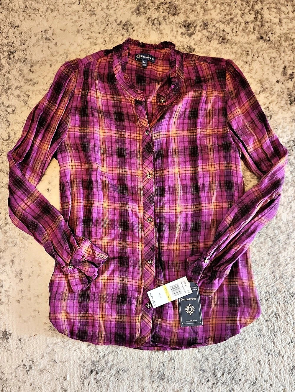Democracy Purple Plaid Button-down Down Shirt Medium NWT
